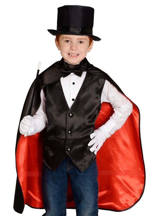 Jr. Magician With Cape Vest Hat Gloves Bowtie And Wand Black/Red 3550 In Height