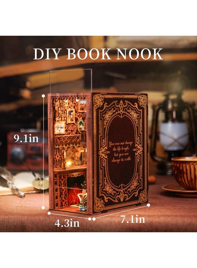 Book Nook Kit Diy Miniature Building Model Kit Booknook Kit With Dust Cover Diy Bookend Miniature Bookshelf Decor 3D Wooden Puzzle Craft Project Gift For Women Teens Adult (Eternal Library)