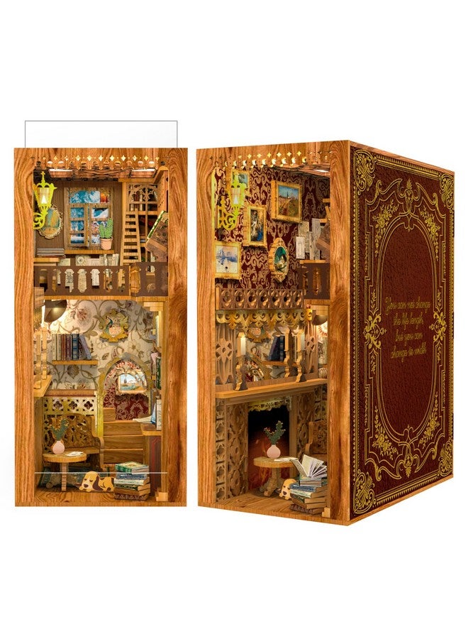 Book Nook Kit Diy Miniature Building Model Kit Booknook Kit With Dust Cover Diy Bookend Miniature Bookshelf Decor 3D Wooden Puzzle Craft Project Gift For Women Teens Adult (Eternal Library)