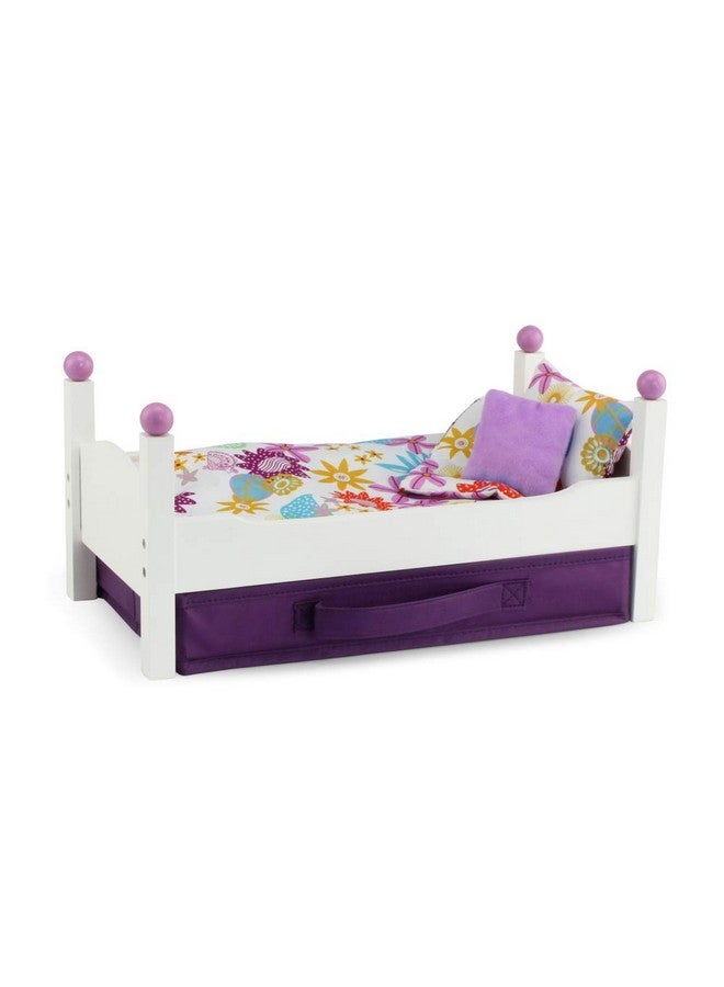 14 Inch Doll Furniture Classic White Single Stackable 14.5 Doll Bed Gift Set Includes Of Colorful 4 Piece Bedding Fits Most 1415 Dolls