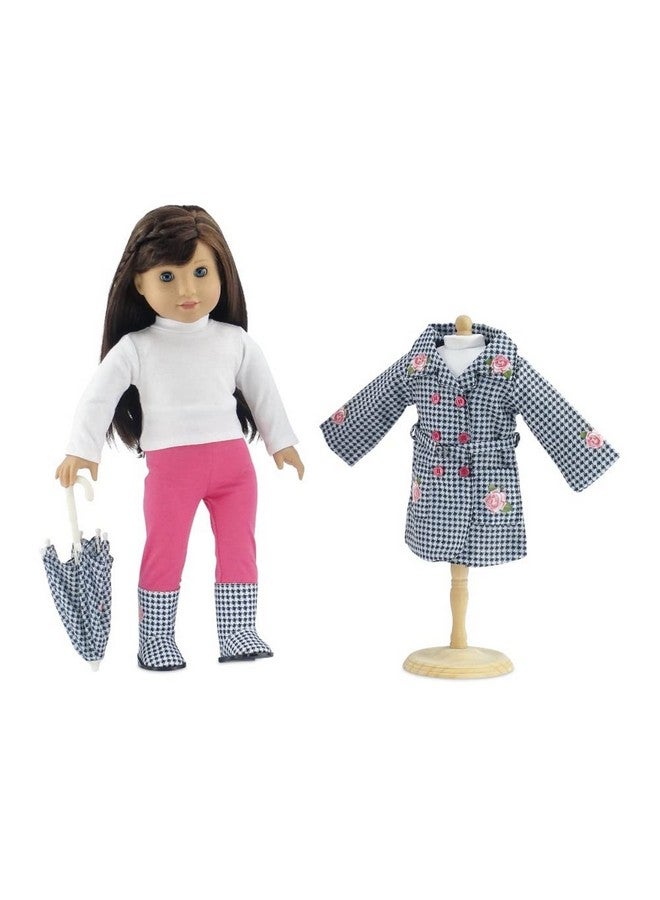 18 Inch Doll Clothes & Accessories 5Pc Raincoat Outfit Gift Set Including Matching Rain Boots And Working Umbrella