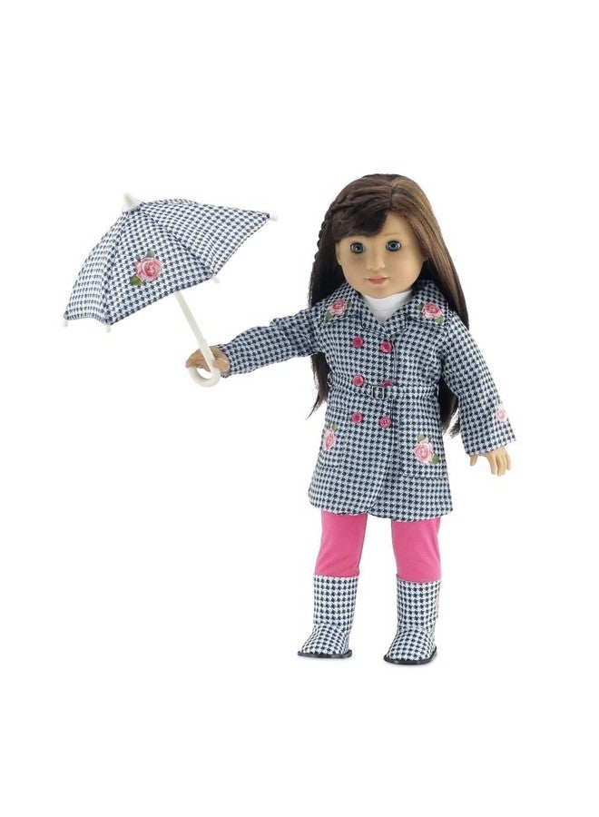 18 Inch Doll Clothes & Accessories 5Pc Raincoat Outfit Gift Set Including Matching Rain Boots And Working Umbrella