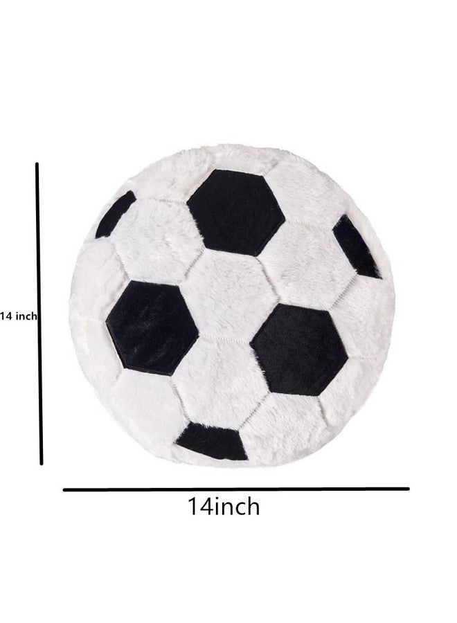 14Inch Fluffy Soccer Balls Plush Pillowsoft Soccer Ball Stuffed Toysdecorative Soccer & Football Pillow Cushion Throw Pillowfootball Plushies Plush Doll For Home Deco Kids Big Sports Toy Gift