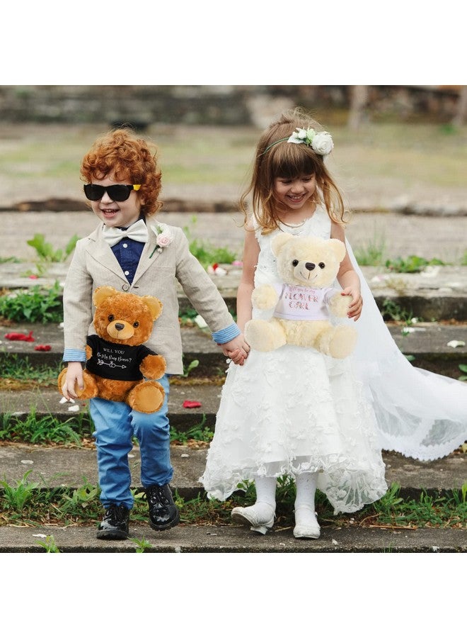 2 Pieces Wedding 10 Inch Bear Stuffed Animal Will You Be My Flower Girl Ring Boy Proposal Gifts From Bride Groom With Clothing For Wedding Proposal Anniversary Party (Flower Girl Ring)