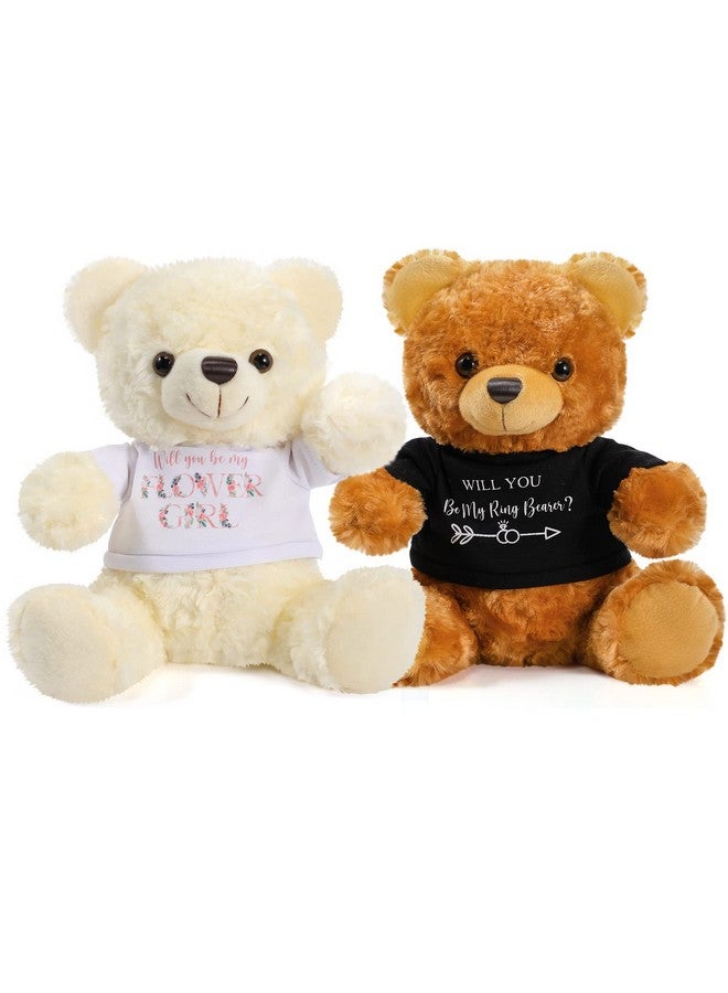 2 Pieces Wedding 10 Inch Bear Stuffed Animal Will You Be My Flower Girl Ring Boy Proposal Gifts From Bride Groom With Clothing For Wedding Proposal Anniversary Party (Flower Girl Ring)