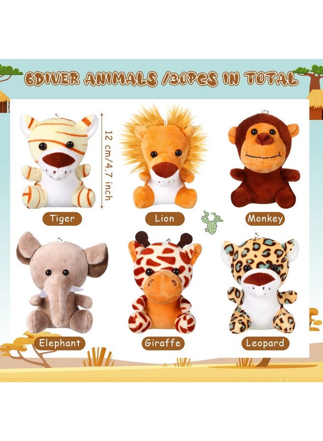 30 Pieces Mini Stuffed Safari Animals Small Plush Jungle Animals Toys 4.8 Inch Cute Plush Lion Tiger Elephant Giraffe Leopard Monkey For Baby Shower Safari Jungle Themed Party Student Award