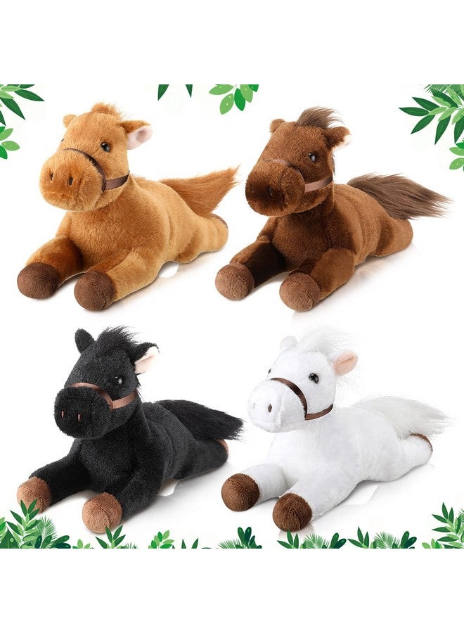 4 Pcs Stuffed Horse Toy 8 Inch Horse Plush Stuffed Horse Animals Cute Plush Horse Assorted Stuffed Horse Toy Brown Plush Animals Gifts Party Favors Supplies Decoration (Lying Style)