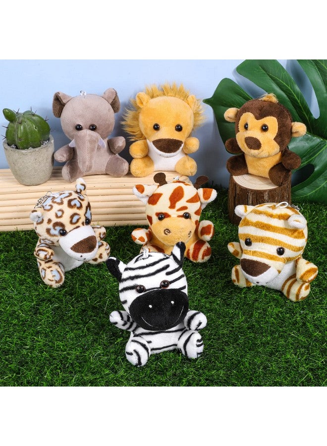 14 Pieces Safari Mini Jungle Animal Plush Toys Small Stuffed Forest Animals Plush Toys 3.75 Inch Keychain Decorations For Animal Themed Parties Goody Bags Filler Favors (Sitting)