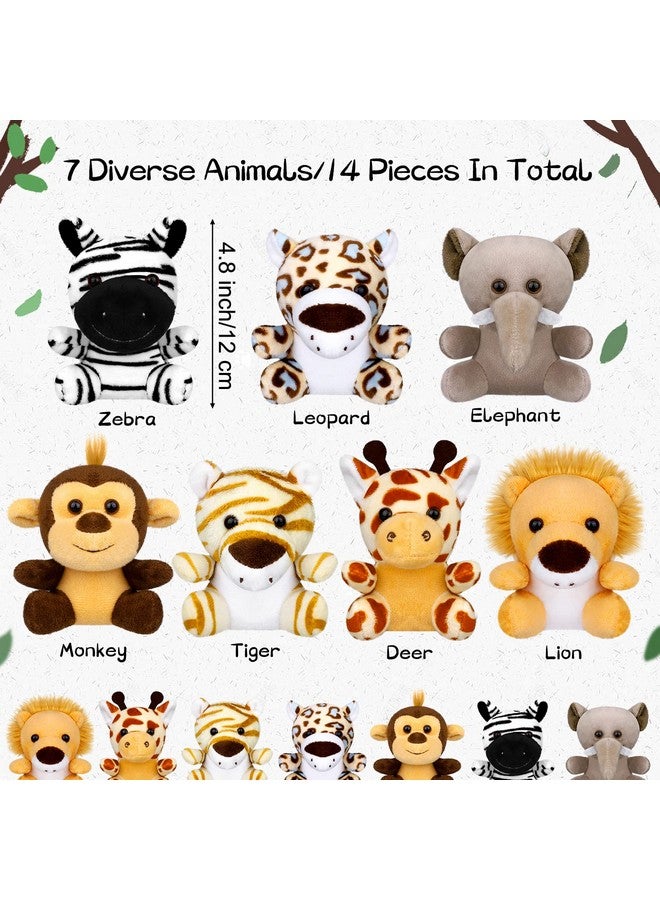 14 Pieces Safari Mini Jungle Animal Plush Toys Small Stuffed Forest Animals Plush Toys 3.75 Inch Keychain Decorations For Animal Themed Parties Goody Bags Filler Favors (Sitting)