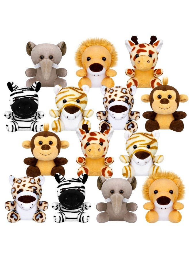 14 Pieces Safari Mini Jungle Animal Plush Toys Small Stuffed Forest Animals Plush Toys 3.75 Inch Keychain Decorations For Animal Themed Parties Goody Bags Filler Favors (Sitting)