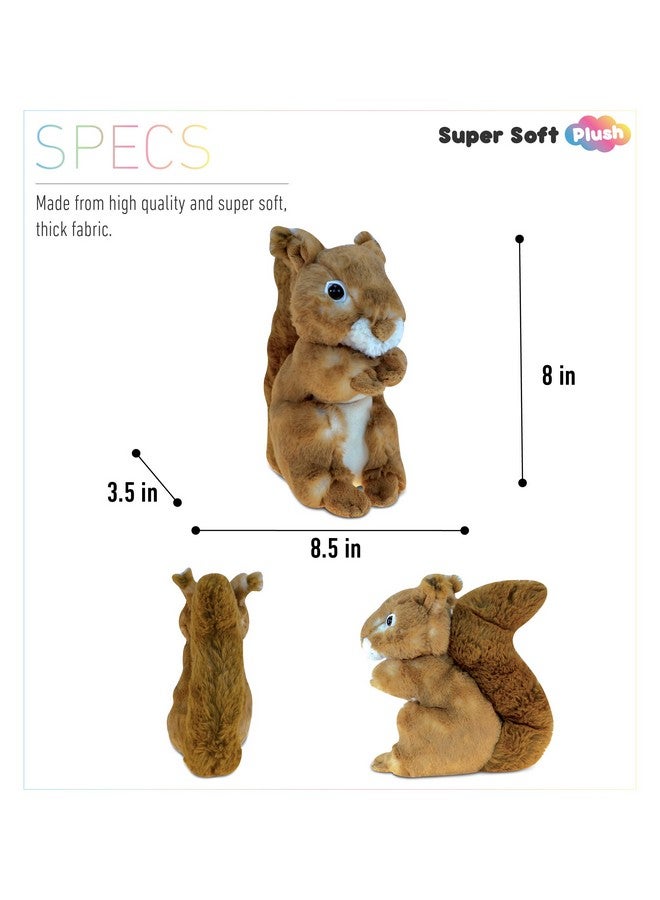 Dollibu Plush Squirrel Stuffed Animal Soft Plush Huggable Brown Squirrel Adorable Squirrel Plush Toy Cute Wild Life Cuddle Gifts For Kids 8 Inch