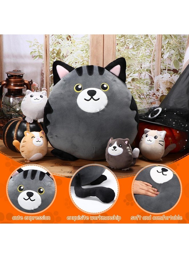5 Pcs Cat With Kitten Stuffed Animals Bulk 12 Inch Large Black And Grey Cat Pillow Plush With 4 Babies Inside Cute Plushie Toys For Birthday Valentines Day Return Gifts