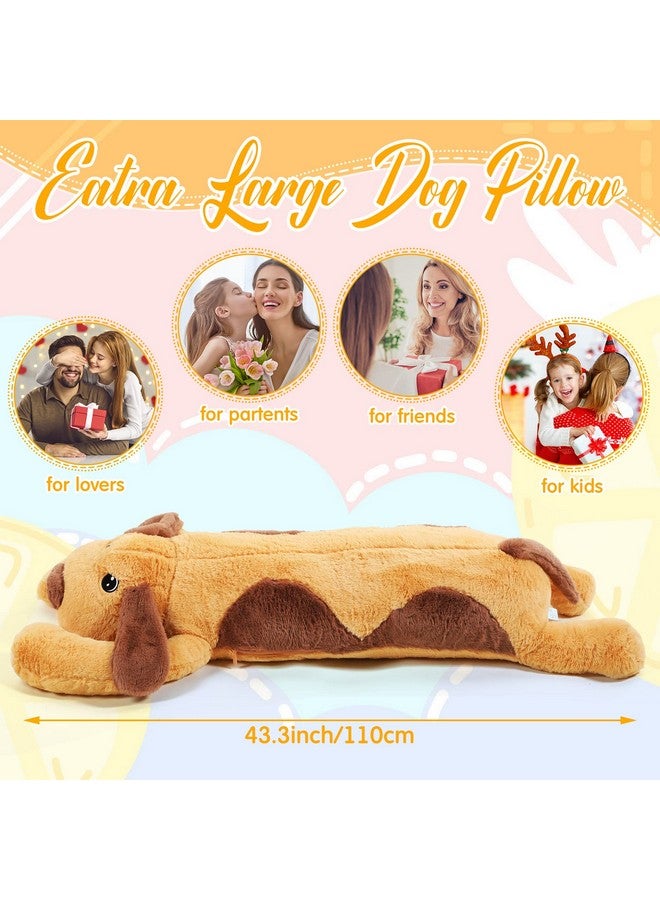 Long Shiba Inu Dog Plush Body Pillow Giant Stuffed Animals Cute Puppy Dog Soft Large Sleeping Plushies Stuffed Dog Hugging Pillow Gift For Kids Girlfriend Birthdayvalentine (Brown43.3 Inch)