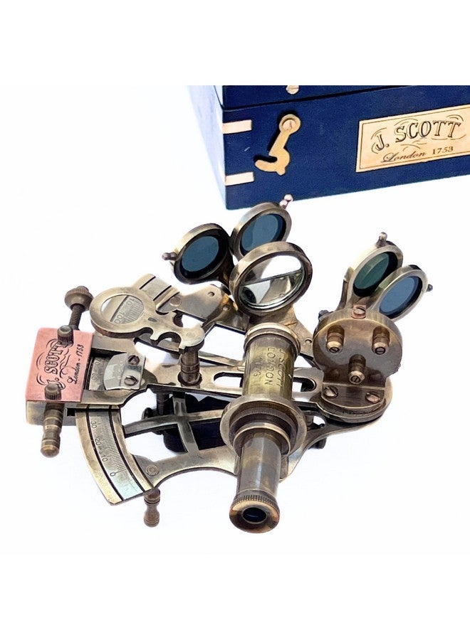 Nautical Sextant J.Scott London Vintage Brass Antique Sextants With Box Educational Calibrated Navigational Instrument 5 Inch