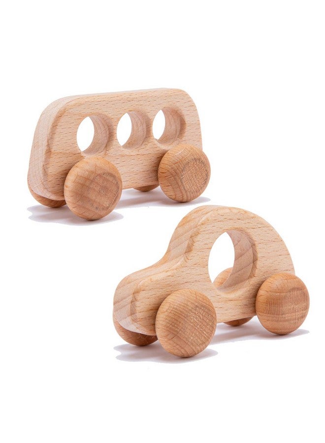 Organic Wooden Baby Push Toys Fine Motor Development Sensory Skills Toy Montessori Grasping Toy 2Pc Wood Car Rattles