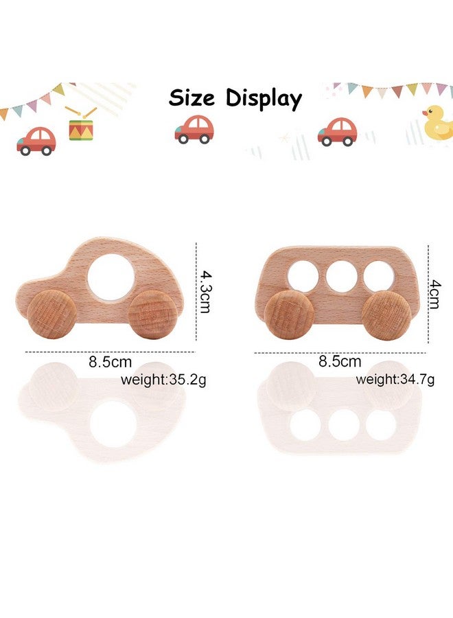 Organic Wooden Baby Push Toys Fine Motor Development Sensory Skills Toy Montessori Grasping Toy 2Pc Wood Car Rattles