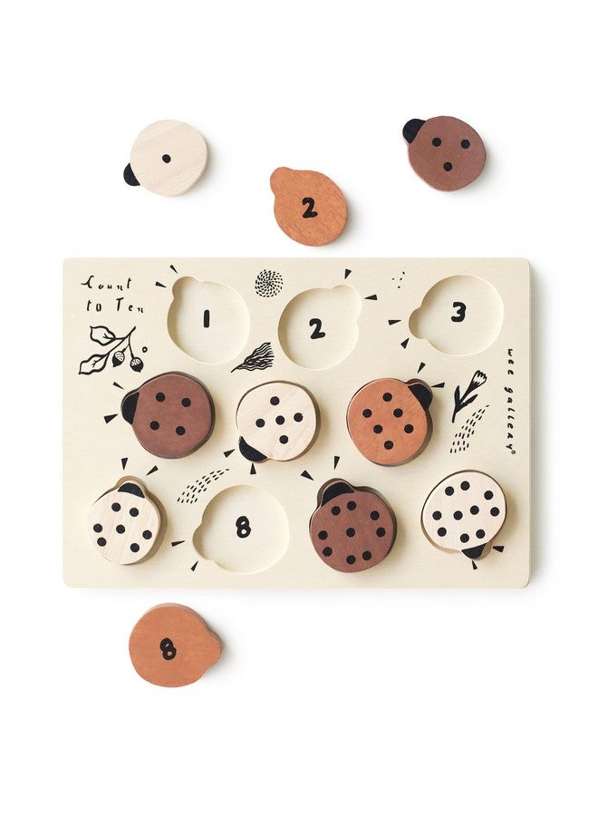 Wooden Tray Puzzle Count To Ten Ladybugs Montessori Toys For Early Learning & Fine Motor Skill Development Sustainable Educational Toys For Kids (10X 7 Inches)