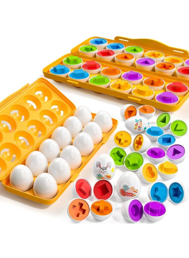 Sensory Montessori Toys Gifts 12 Toy Eggs With Eggs Holder For Toddlers 13 Color Matching Eggs Shape Sorter For Kid Girls Boys Age 39