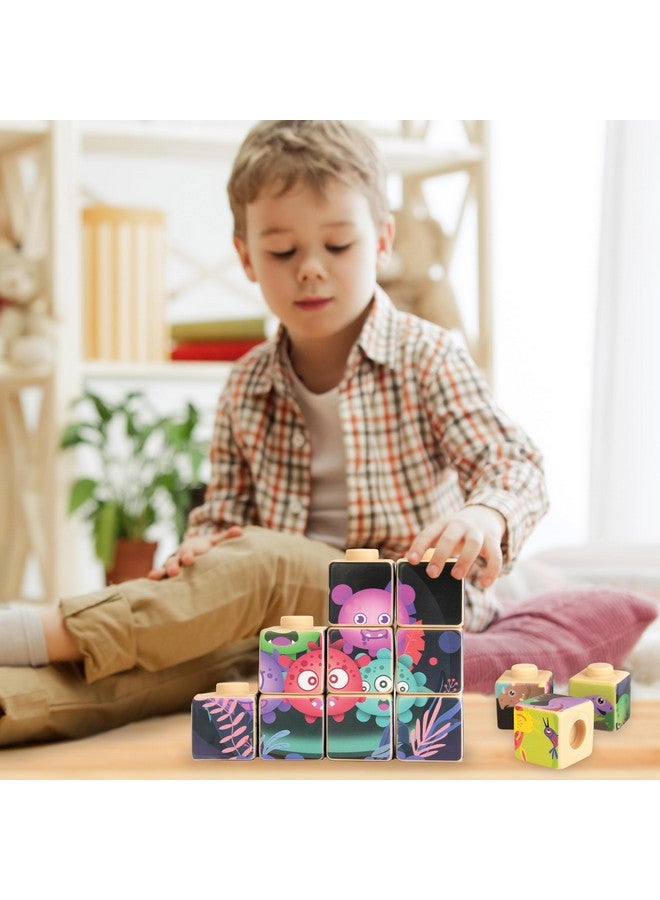 Silicone Picture Puzzle Blocks For Kids 12 Stacking Baby Blocks With Four Different Pictures Printed On The Sides 2 Soft Toy Building Blocks For Toddlers