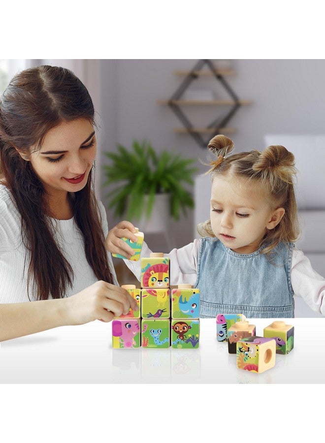 Silicone Picture Puzzle Blocks For Kids 12 Stacking Baby Blocks With Four Different Pictures Printed On The Sides 2 Soft Toy Building Blocks For Toddlers