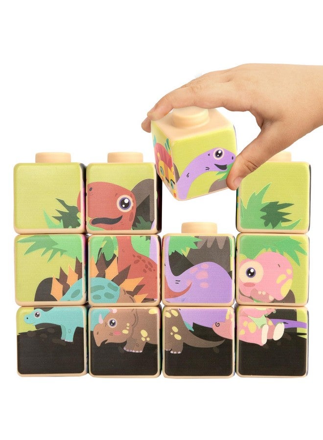 Silicone Picture Puzzle Blocks For Kids 12 Stacking Baby Blocks With Four Different Pictures Printed On The Sides 2 Soft Toy Building Blocks For Toddlers
