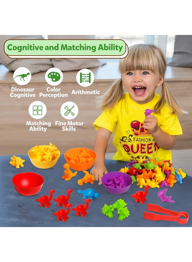 Counting Dinosaurs Toys Matching Games With Sorting Bowls For Kids Toddler Learning Activities Preschool Must Have Manipulatives Montessori Fine Motor Skills Toys Age 3 4 5 Years (Dinosaurs)