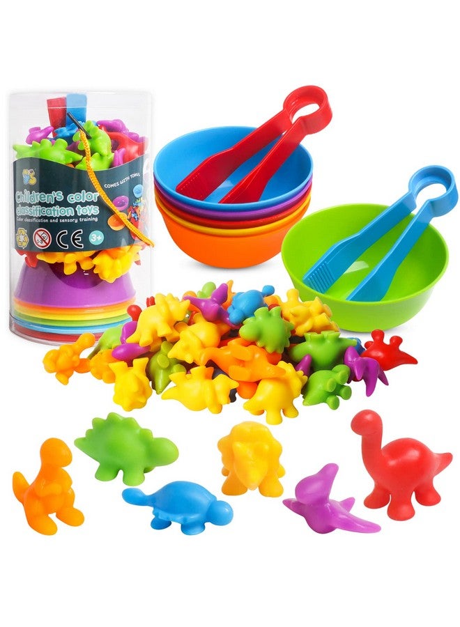 Counting Dinosaurs Toys Matching Games With Sorting Bowls For Kids Toddler Learning Activities Preschool Must Have Manipulatives Montessori Fine Motor Skills Toys Age 3 4 5 Years (Dinosaurs)