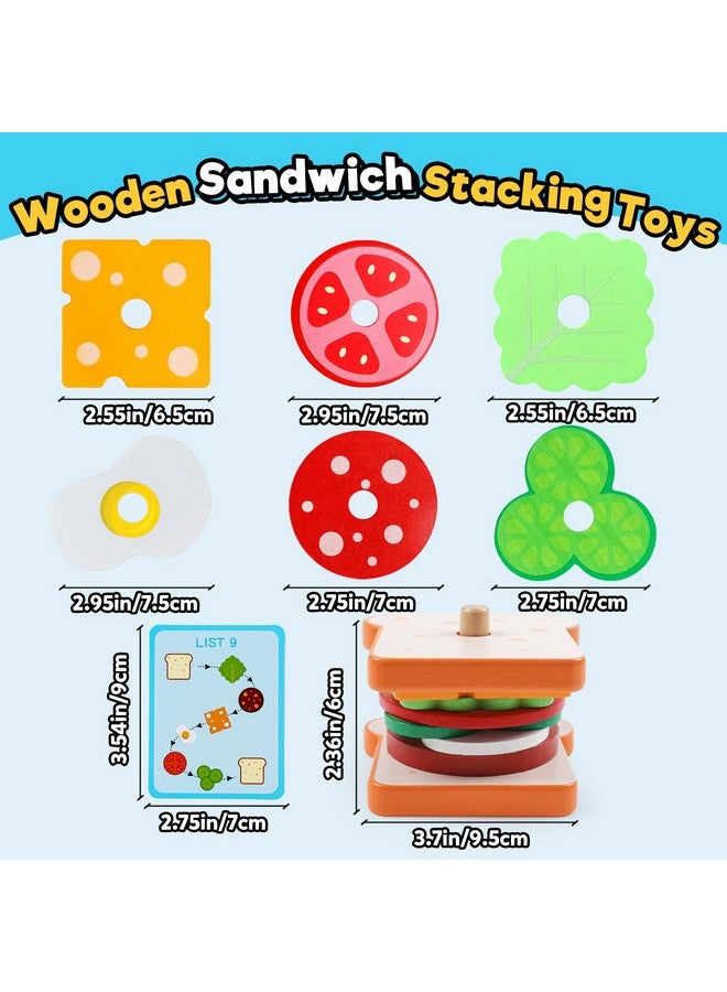 Wooden Sandwich Sorting Stacking Toys Play Food Set For Toddlers Preschool Educational Montessori Toys Fine Motor Toys For Kids Boys Girls