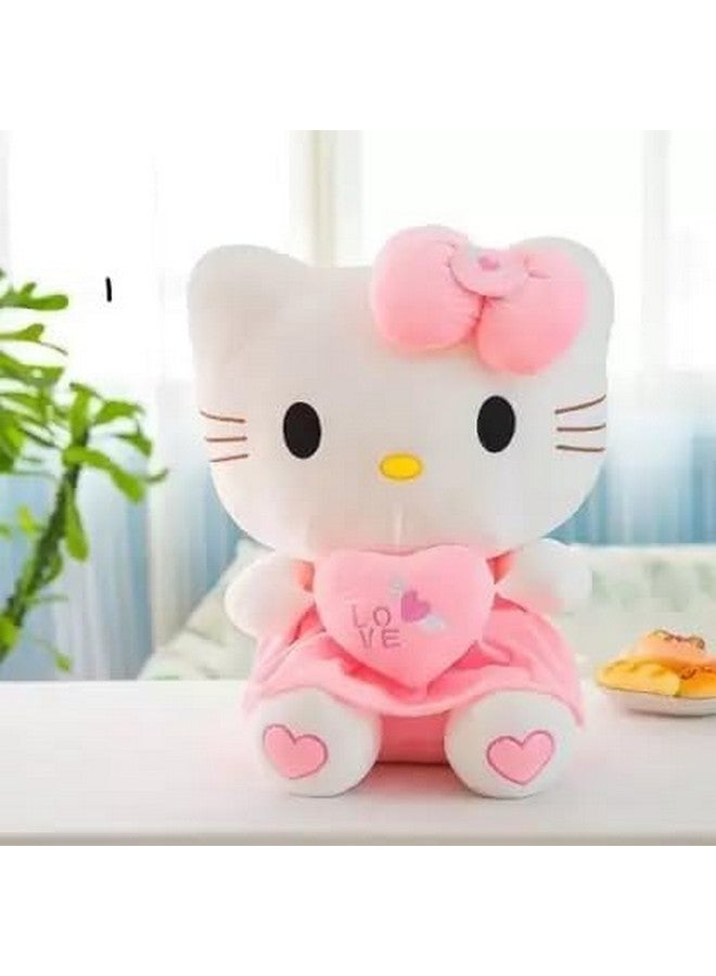 Soft Toys Kitti For Kids Animal Cute Lovely Cartoon Lovable Huggable Birthday Gift Babies For New Born Girls Boy Home Decor (White Pink) 2Buy24Kitti20Cm