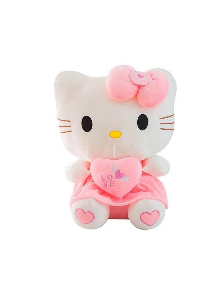 Soft Toys Kitti For Kids Animal Cute Lovely Cartoon Lovable Huggable Birthday Gift Babies For New Born Girls Boy Home Decor (White Pink) 2Buy24Kitti20Cm