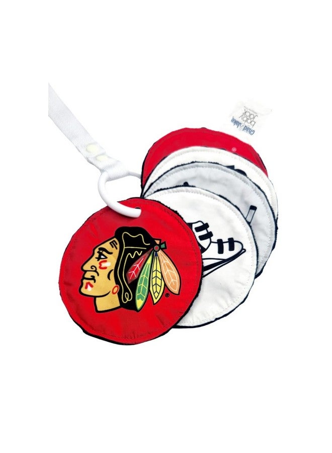Chicago Blackhawks Baby Stroller Cards Toy Nhl Hockey Baby Sensory Crinkle Toys Soft & Safe Learn Ice Hockey Bpa Free W/Stroller Clip (5 X 5 Toy)