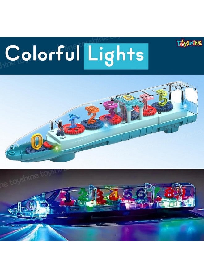 Big Transparent Bump And Go Train With 3D Lightning Moving Gears And Music Birthday Toy Gift For 25 Year Old Boy Girl Baby Numbers