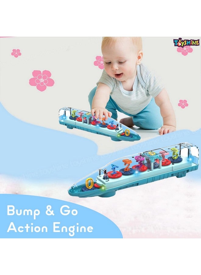 Big Transparent Bump And Go Train With 3D Lightning Moving Gears And Music Birthday Toy Gift For 25 Year Old Boy Girl Baby Numbers