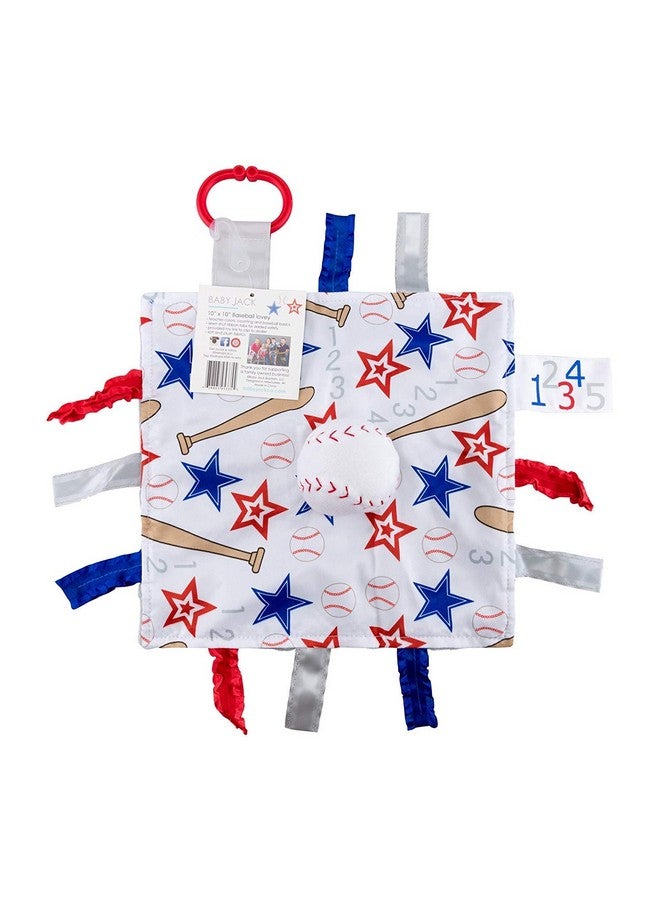 Baby Sensory Educational & Teething Closed Ribbon Tag Lovey Blanket With Security Plush: 10X10 (Baseball)