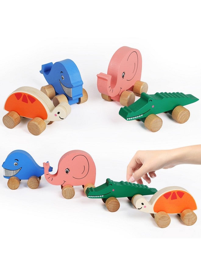 Towo Wooden Cars For Toddlers Animals On Wheels Vehicles Sensory Grasping Motor Skill Toy Push And Go First Trucks For Baby 12 Months 1 Year Old