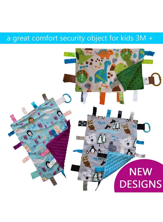 Baby Sensory Security & Teething Closed Ribbon Tag Lovey Blanket With Minky Dot Fabric: 14X18 (Dinosaurs)