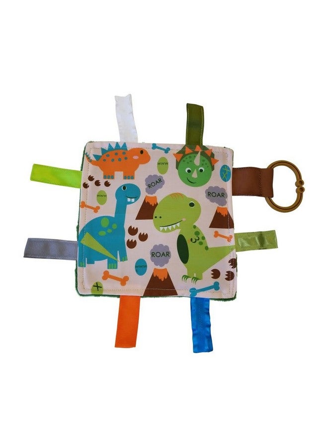 Baby Sensory Security & Teething Closed Ribbon Tag Lovey Blanket With Minky Dot Fabric: 14X18 (Dinosaurs)