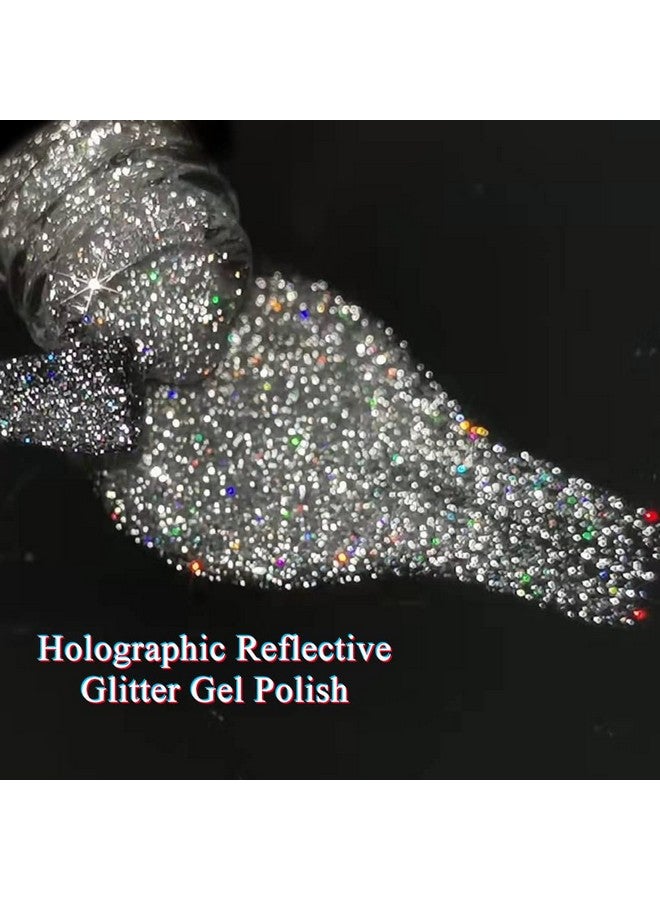 Glitter Gel Polish Silver Sparkle Gel Nail Polish Diamond Disco Reflective Gel Glitter Nail Polish Soak Off Uv Gel Nail Art Varnish Manicure Home Diy 10Ml