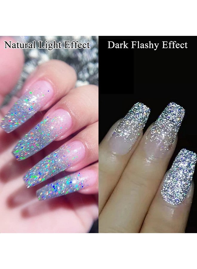 Glitter Gel Polish Silver Sparkle Gel Nail Polish Diamond Disco Reflective Gel Glitter Nail Polish Soak Off Uv Gel Nail Art Varnish Manicure Home Diy 10Ml