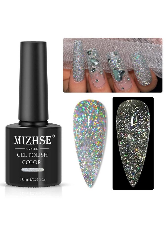 Glitter Gel Polish Silver Sparkle Gel Nail Polish Diamond Disco Reflective Gel Glitter Nail Polish Soak Off Uv Gel Nail Art Varnish Manicure Home Diy 10Ml