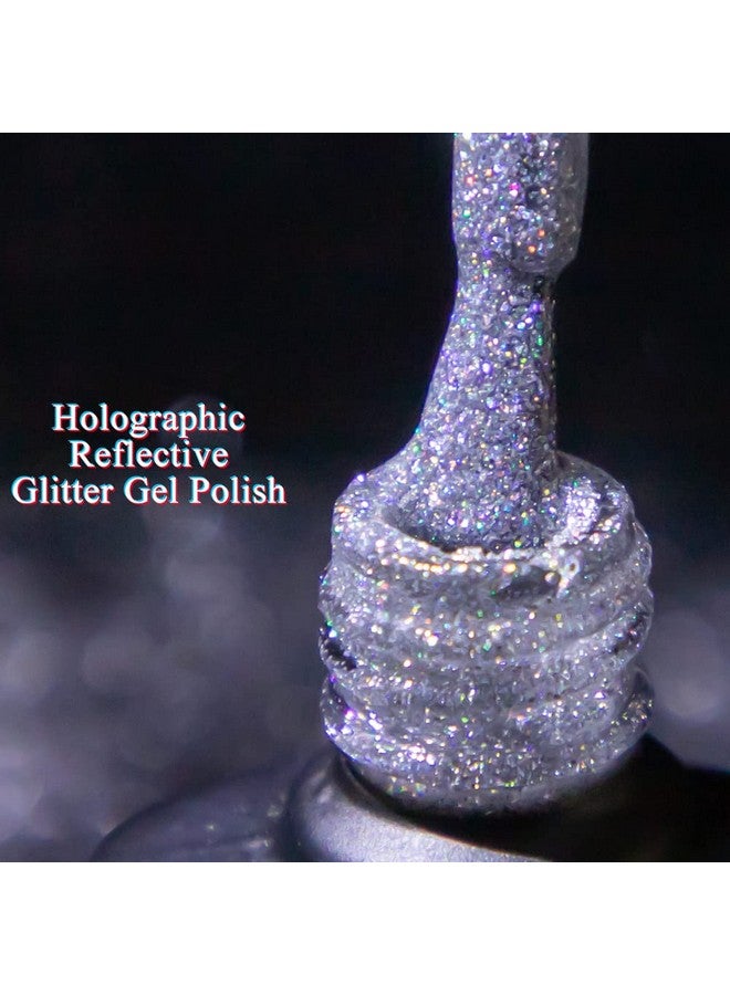 Glitter Gel Polish Silver Sparkle Gel Nail Polish Diamond Disco Reflective Gel Glitter Nail Polish Soak Off Uv Gel Nail Art Varnish Manicure Home Diy 10Ml