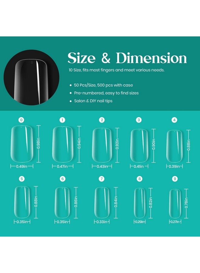 Beetles Gel Nail Tips 500Pcs Medium Square Pre Shaped Clear Full Cover False Nails For Gel Art Polish Soak Off Lamp Nail Extensions Acrylic Press On Nail Tips