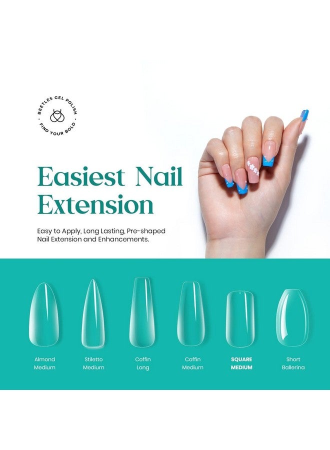 Beetles Gel Nail Tips 500Pcs Medium Square Pre Shaped Clear Full Cover False Nails For Gel Art Polish Soak Off Lamp Nail Extensions Acrylic Press On Nail Tips