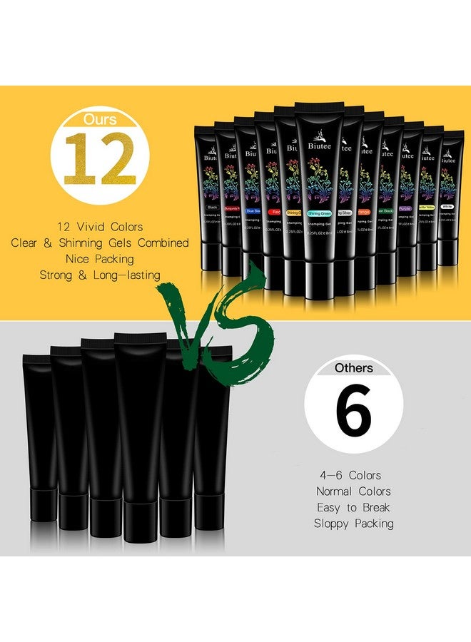Stamp Nail Polish Gels 12 Colors Stamping Gels Black White Glitter Green/Silver/Golden For Nail Stamp Plate Stamper