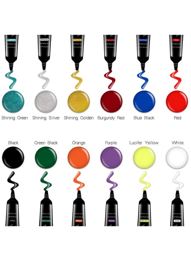 Stamp Nail Polish Gels 12 Colors Stamping Gels Black White Glitter Green/Silver/Golden For Nail Stamp Plate Stamper
