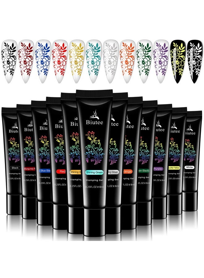 Stamp Nail Polish Gels 12 Colors Stamping Gels Black White Glitter Green/Silver/Golden For Nail Stamp Plate Stamper