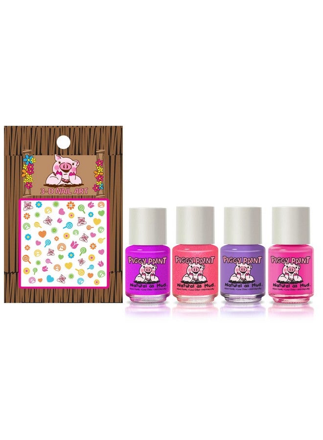 100% Nontoxic Girls Nail Polish Safe Crueltyfree Vegan & Low Odor For Kids Swirls & Twirls (4 Polish + Nail Art Gift Set)