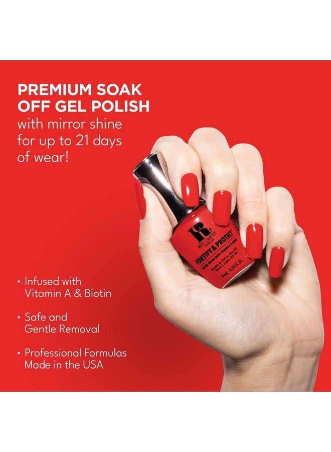 Red Carpet Manicure Fortify & Protect Red Crème Gel Polish For Strong Healthy Nails Infused With Vitamin A & Biotin (Redy To Party) Led Nail Gel Color 0.3 Fl Oz