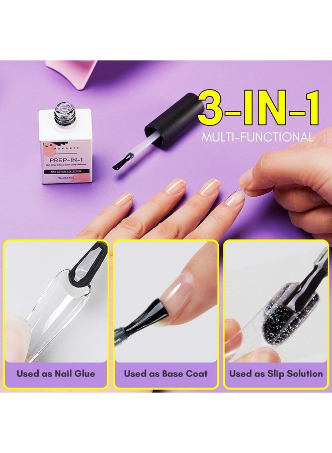 Gel Nail Glue 3 In 1 Gel Tips Nail Glue For Acrylic Nail Extension Super Strong Adhesive Bond Long Lasting Brush On Nail Glue Gel For Nail Tips Base Coat Slip Solutioncuring Needed