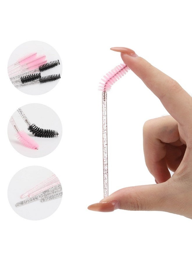 100Pcs Disposable Eyelash Brush Mascara Wands With Container Makeup Brushes Applicators Kits Eyebrow Spoolies Brush For Eyelash Extensions(Pinkblack)